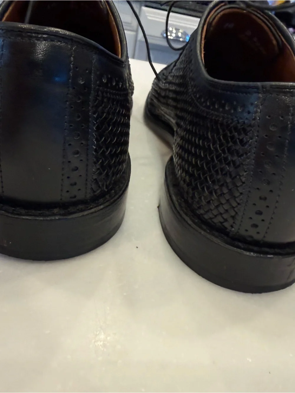 Allen Edmonds Shreveport Black Woven Leather Oxford Shoes Sz 10D EUC